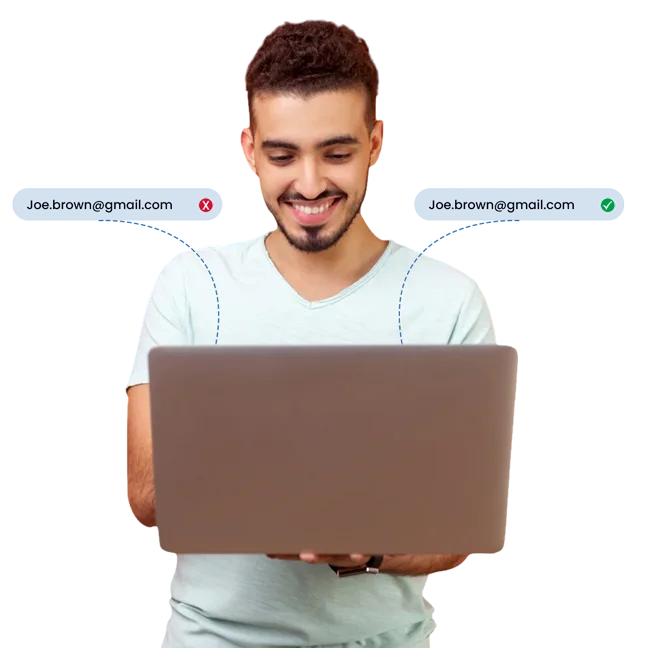 Email accuracy checker showing verification results for each address