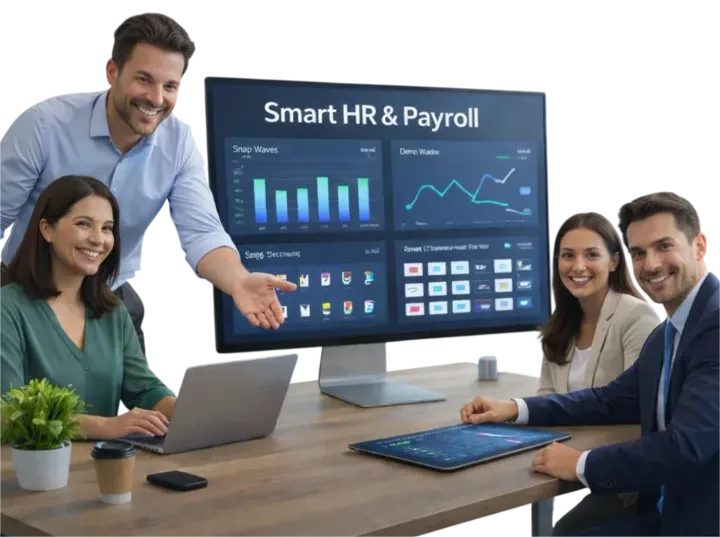 RapBooster HRMS dashboard showing employee management and payroll overview