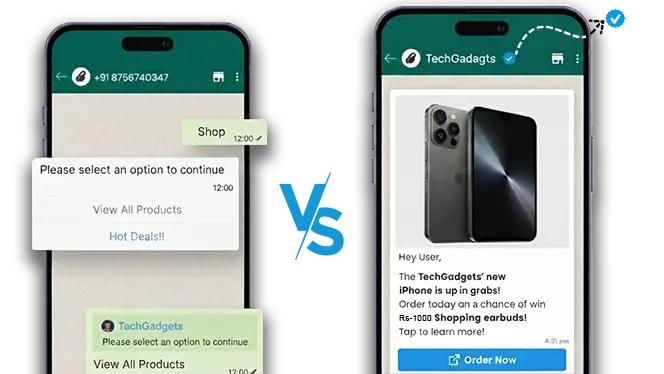 Comparison of verified vs unverified WhatsApp business accounts