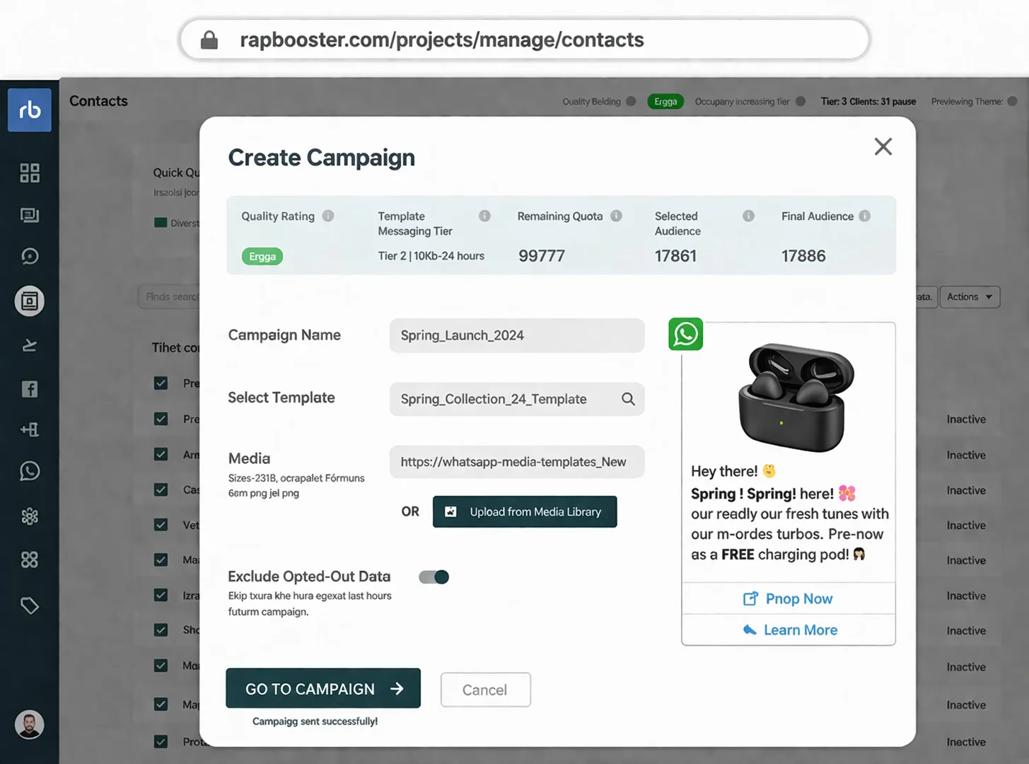 WhatsApp campaign scheduling dashboard — plan broadcasts in advance