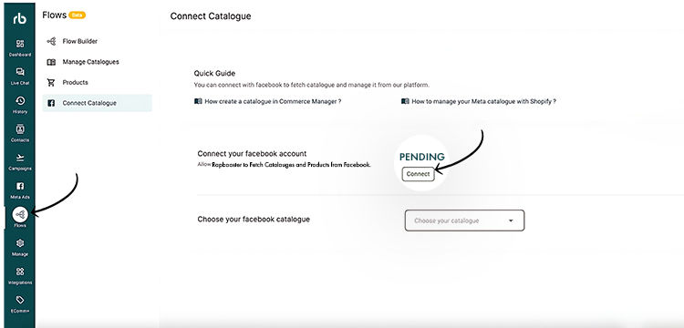 Step 3: Connect Facebook Business account to WhatsApp catalogue in RapBooster