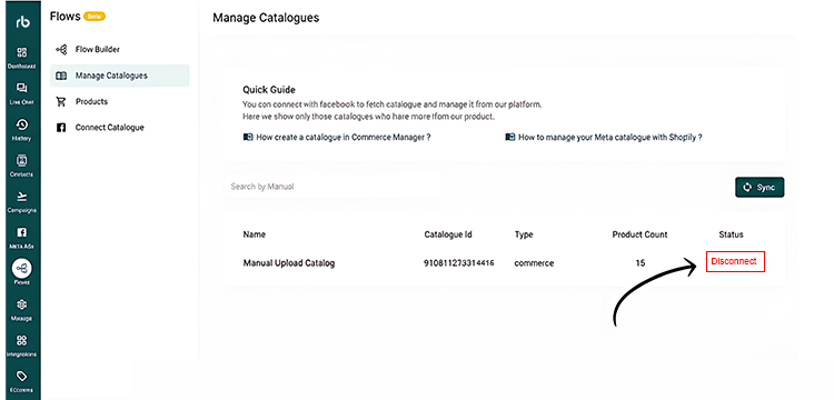 Step 4: Select WhatsApp catalogue from Facebook Business account in RapBooster