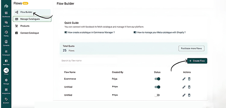 Step 5: Create and design WhatsApp catalogue flow in RapBooster Flow Builder