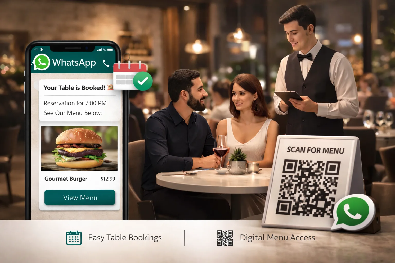 WhatsApp QR code for restaurants — automate table bookings and digital menu orders